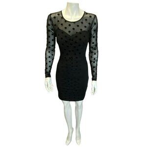 Guess Black Dress Small Bodycon Fitted Sheer Sleeves Elegant Wedding Party